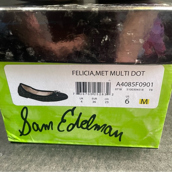 BNIB SAM EDELMAN BLACK METALLIC MULTI DOT GLITTERY FLATS SIZE 6M - Picture 7 of 9